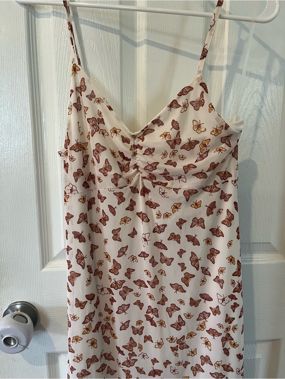 White Butterfly Print Slip Dress